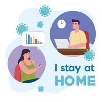 Couple working from home vector