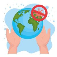 Banned coronavirus with globe and hands vector design