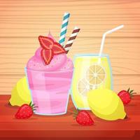 Ice Cream and Lemonade in Glasses with Straws vector