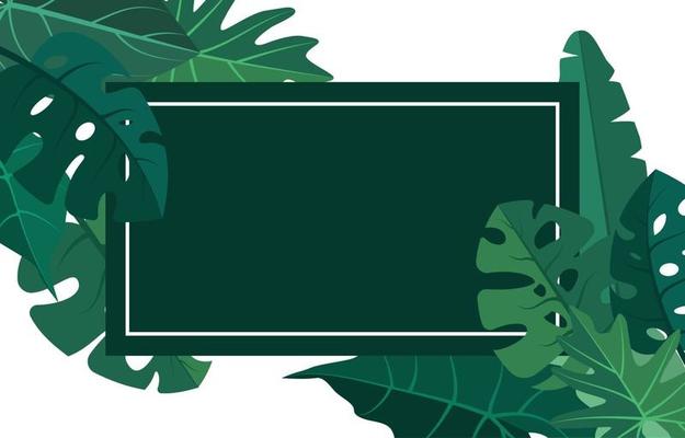 Tropical Background Template with Border Filled with Large Plants and Leaves