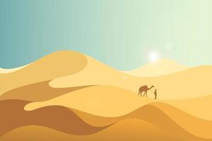 Web Landscape illustration of yellow sand dunes at desert with copy space in the centre. vector