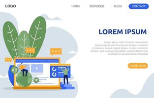 Landing Page Template with Businesspeople Building a Modern Website vector