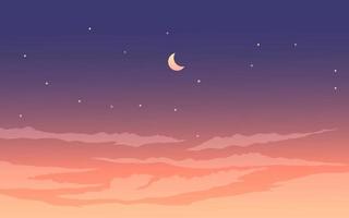 Vector Cloudy Sky Illustration with Moon and Stars