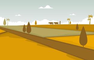 Asian Golden Rice Field Ready for Harvest Illustration vector