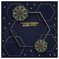 Ramadan Kareem Greeting Card Islamic Floral Pattern vector design with glowing gold arabic calligraphy