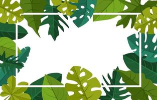 Tropical Background Template with Border Filled with Large Plants and Leaves vector