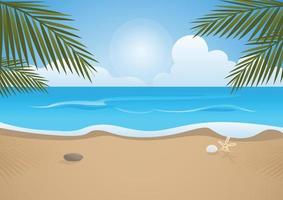 Tropical beach and palm, sea view, vector illustration