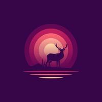 Deer Silhouette Sunset vector illustration