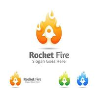 rocket launching and burning fire modern logo design template vector