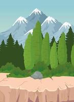 landscape with pine trees in front of mountains vector design