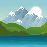 paisaje con montañas y río diseño vectorial vector