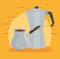 coffee brewing methods, moka pot and turkish coffee vector