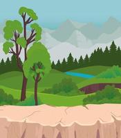 paisaje con árboles pinos y río diseño vectorial vector