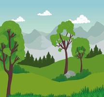 paisaje con árboles frente a montañas diseño vectorial vector