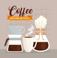 métodos de café, taza de cerámica con chemex y verter vector