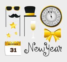 feliz año nuevo conjunto de iconos de diseño vectorial vector