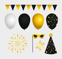 Happy new year icon set vector