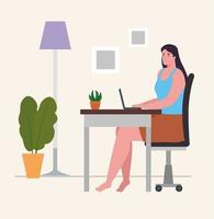 woman with laptop working from home vector design