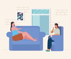 women in the living room at home vector design