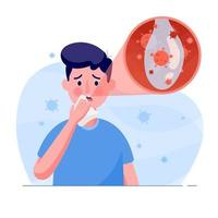 man have symptom cough, snot or secretion corona virus in flat style. illustration design concept of Healthcare and Medical. world Corona virus and covid-19 attack concept. vector