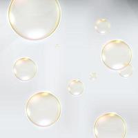 Transparent soap water gold bubble with white refection. Isolated Realistic Design Elements. vector