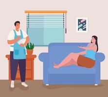 Couple doing activities at home vector design