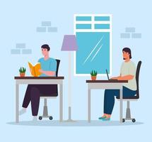 woman and man working from home vector design