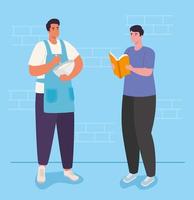 men cooking and reading vector design