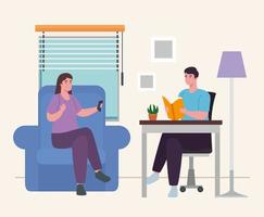 Couple doing activities at home vector design