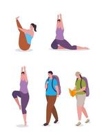 set of people doing activities vector design