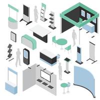 isometric expo stand exhibition set vector