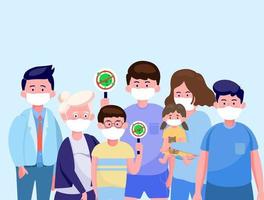 the family wearing protective medical mask in flat style stay safe for protect coronavirus. covid-19 outbreaking and pandemic attack concept.
