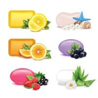 soap bars and fruits realistic vector