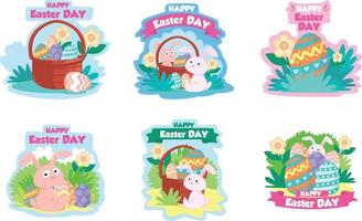 Collection of easter bunny in different poses and background vector