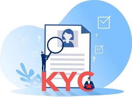 KYC or know your customer, business verifying the identity of its clients through a magnifying glass vector illustrator