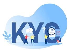 kyc o conozca a su cliente con negocios verificando la identidad de sus clientes a través de un ilustrador vectorial de lupa vector