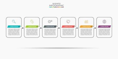 Plantilla de diseño de línea delgada infográfica con 6 opciones. vector