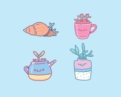 set flowers in pots isolated. flower in pot doodle vector illustration