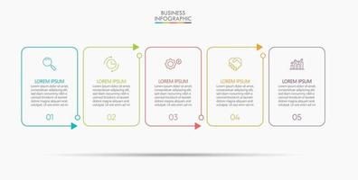 Square Shape Thin line Arrow Infographic Template With 5 Options vector