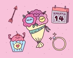 vector cute objects and elements for valentine's day. valentine's day vector illustration.