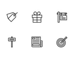 icono de marketing con etiqueta de precio, caja de regalo, tablero de venta, periódico e icono de destino vector