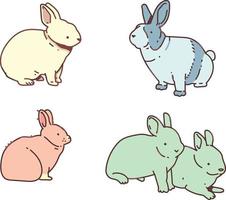 set of cute rabit or bunny doodles vector