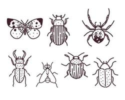 Big hand drawn line set of insects vector