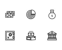 Finance Icon Set with Money, Pie Chart, Money Sack, Safety Box and Wallet Icon vector