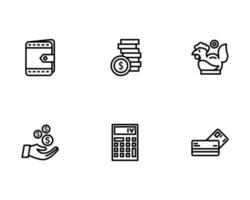 Finance Icon Set with Wallet, Coins, Saving, Calculator and Debit Card vector