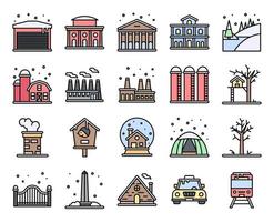 Winter City filled vector icon set