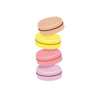 Stack of colorful macaron, macaroon almond cakes, sketch style vector illustration isolated on white background. Stack, pile of colorful almond macaron, macaroon biscuits, sweet and beautiful dessert