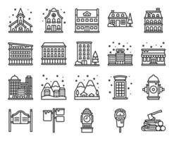 conjunto de iconos de vector de línea de ciudad de invierno