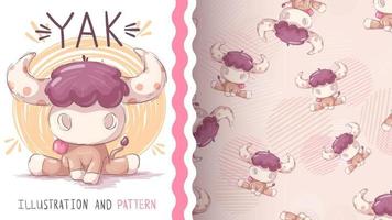 Childish cartoon character animal yak - seamless pattern