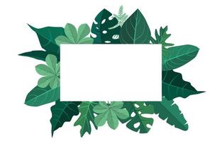 Tropical Frame Background with Monstera Leaves around Border vector